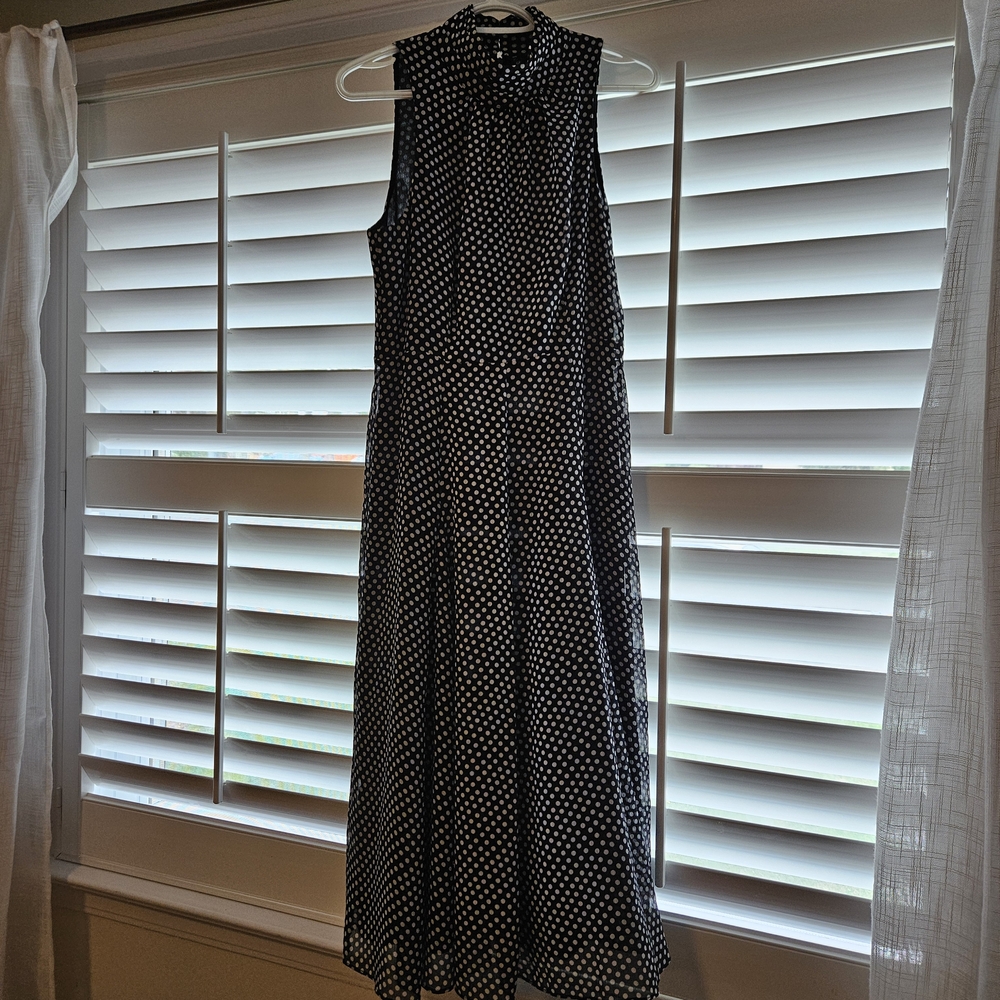 Elegant Navy and White Polka Dot Dress